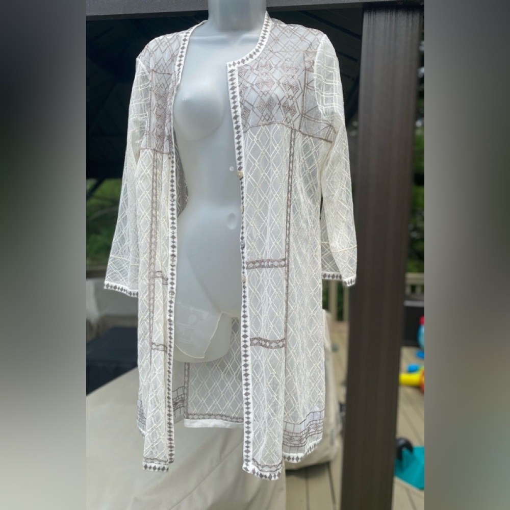 NWOT Nic & Zoe - Lovely cream mesh & embroidery design beach coverup, Size: M